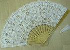 Ladies Hand Fan, White Lace with Natural Frame