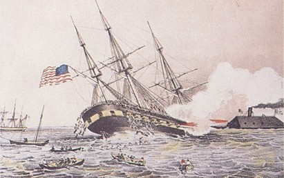 The CSS Virginia sinks the USS Cumberland